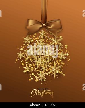 Natale palla dorata fatta di stelle d'oro. Natale biglietto di auguri. Sfondo di natale Illustrazione Vettoriale