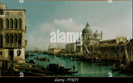 Vista del Canal Grande: Santa Maria della Salute e la Dogana da Campo Santa Maria Zobenigo. Data/Periodo: ca. 1743. La pittura. Olio su tela. Altezza: 139,1 cm (54,7 in); larghezza: 236,9 cm (93,2 in). Autore: Bernardo Bellotto. BELLOTTO, Bernardo. Foto Stock