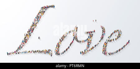 Concetto un raduno di persone formando la parola amore, tipografia, scritte, unità nell amore Foto Stock