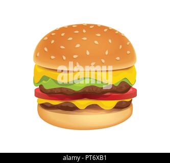 Icona del coloratissimo gustoso Burger Illustrazione Vettoriale