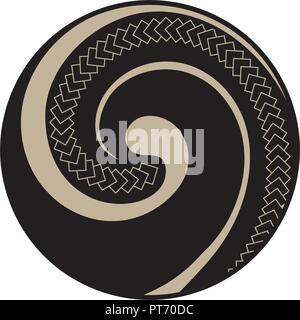 Koru. Simbolo Maori è una forma a spirale sulla base di Silver Fern frond Illustrazione Vettoriale