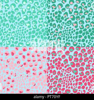 Illustrazione Vettoriale leopard stampa modello senza giunture. Rosa e menta disegnati a mano sullo sfondo. Illustrazione Vettoriale