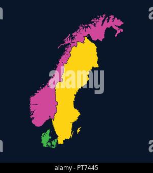 Silhouette di Scandinavia sulla mappa Illustrazione Vettoriale