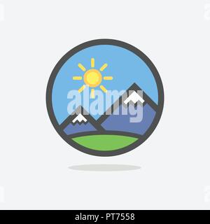 Montagne delle Alpi svizzere su colorato Stemma Rotondo Illustrazione Vettoriale