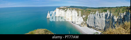 Vista panoramica delle scogliere e ago di Etretat in Normandia, Francia Foto Stock