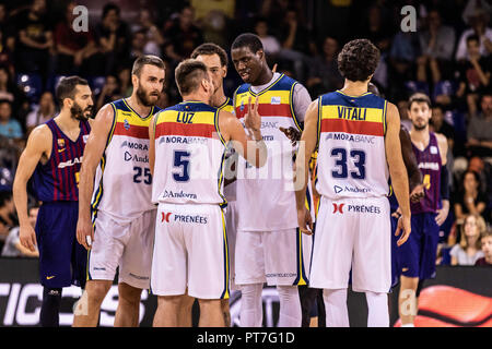 Morabanc Andorra in azioni durante la Liga Endesa match tra FC Barcelona e Lassa Morabanc Andorra su ottobre 07, 2018 a Palau Blaugrana, Barcellona, Spagna. Il 7 ottobre, 2018. Credit: AFP7/ZUMA filo/Alamy Live News Foto Stock