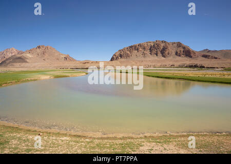 Madyan Valley e Murghab (Aksu) fiume che scorre attraverso la valle, Distretto di Murghab, Pamir Mountains, Gorno Badakshan, Tagikistan Foto Stock