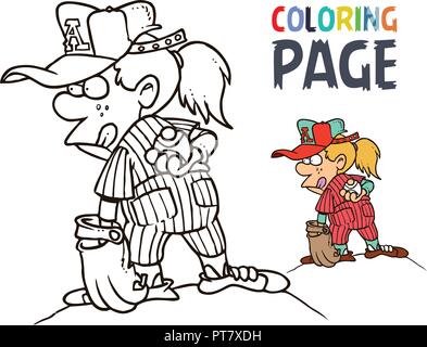 Baseball girl cartoon pagina di colorazione Illustrazione Vettoriale