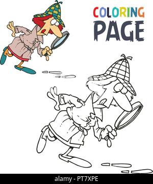 Detective donne cartoon pagina di colorazione Illustrazione Vettoriale