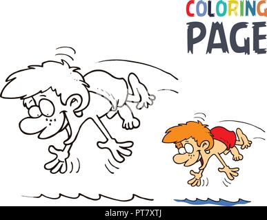 Ragazzo schizzi in acqua cartoon pagina di colorazione Illustrazione Vettoriale