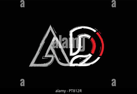 Alfabeto grunge lettera in combinazione ad un d logo design in bianco rosso e nero colori adatti per una società o business Illustrazione Vettoriale