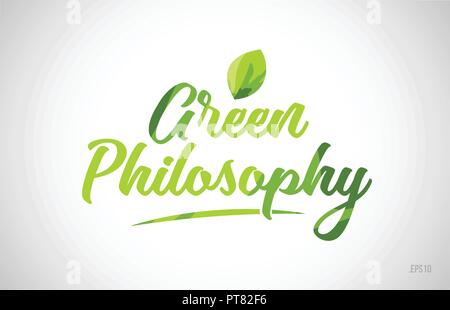 Filosofia verde foglia verde parola su sfondo bianco adatto per la scheda icona o la tipografia logo design Illustrazione Vettoriale