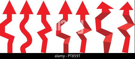 Set di vettore di frecce rosse isolato su sfondo bianco. direzione icona a forma di freccia per gli sfondi del business Illustrazione Vettoriale