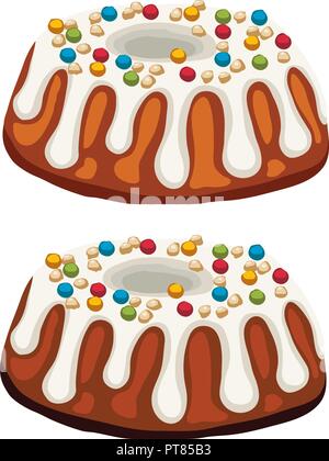 Vector torte fatte in casa isolata su sfondo bianco. cotta dessert torta al cioccolato, noci, frutta e glassa bianca Illustrazione Vettoriale