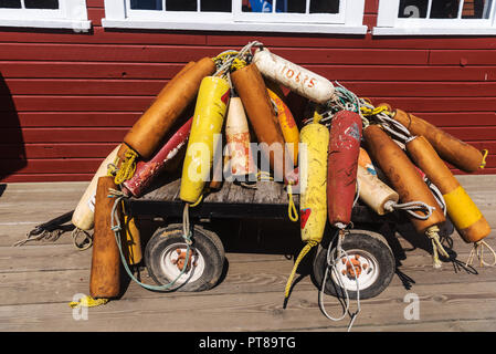 Galleggiante per la pesca net, esponente di un museo, Cannery Museum, Icy Strait Point, Hoonah, Alaska, STATI UNITI D'AMERICA Foto Stock