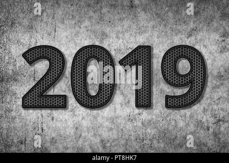 Grunge in bianco e nero modello di carta con il testo 2019, testurizzati dalla superficie sporca Foto Stock