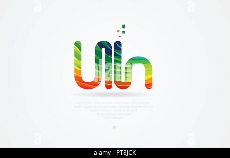 Uh u h lettere dell'alfabeto icona logo design di combinazione con colore arcobaleno Illustrazione Vettoriale
