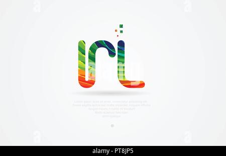Rl r l alfabeto lettera icona logo design di combinazione con colore arcobaleno Illustrazione Vettoriale