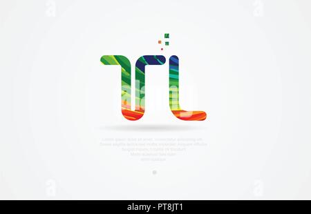 Tl t l alfabeto lettera icona logo design di combinazione con colore arcobaleno Illustrazione Vettoriale