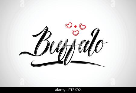 Buffalo city design testo con cuore rosso icona tipografici design adatto per la promozione turistica Illustrazione Vettoriale