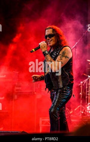 Settembre 29, 2018 Las Vegas, Nevada, la band Ratt svolge un concerto gratuito presso il Las Vegas Fremont Street Experience. Foto Stock