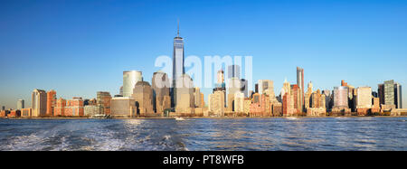 La città di New York al tramonto, la parte inferiore di Manhattan Foto Stock