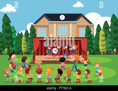 Persone che guardano la band sul palco illustrazione Illustrazione Vettoriale