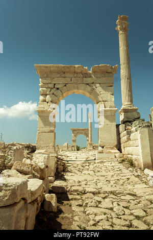 Sagalassos città antico storico Castello Colonna rovine. Foto Stock