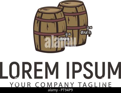 Botte di vino retrò disegnati a mano logo design modello di concetto Illustrazione Vettoriale