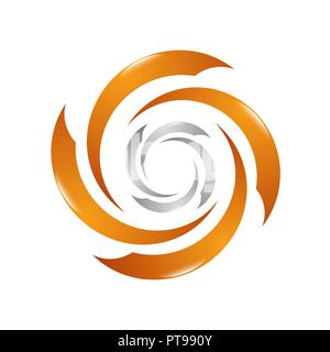 Turbina eolica logo design modello. Aria condizionata del vettore il concetto di simbolo. Icona dello scambiatore di calore. Cerchio thunder simboli con ventola in spazio negativo Illustrazione Vettoriale