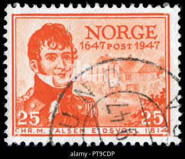 Con timbro postale timbro dalla Norvegia nel servizio postale serie emesse nel 1947 Foto Stock