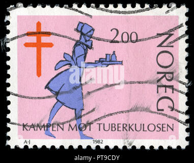 Con timbro postale timbro dalla Norvegia nella campagna Anti-Tuberculosis serie emesso nel 1982 Foto Stock