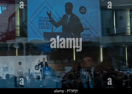 Lione, 08 ottobre 2018, il 1° Assises regionale degli enti locali eletti. Discorso pronunciato da Laurent Wauquiez, Presidente dei repubblicani e la Auvergne-Rhône-Alpes regione Foto Stock