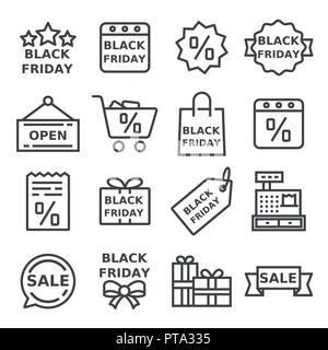 Linea sottile Venerdì nero set di icone. Vendita stagionale contorno Illustrazione Vettoriale