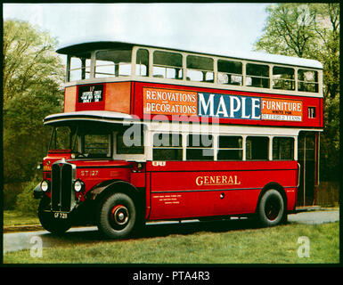 Generale di autobus di Londra, 1930 fotografia a colori di un numero 11 double decker bus, GF 7211, che ha servito la Hammersmith per Liverpool Street route fino al 1949 - Regent St 661334 telaio, LGOC H29/20R corpo 10550 Foto Stock