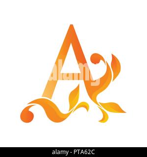 Testo lettera in una fiamma di fuoco, icona vettore isolato su bianco. Illustrazione Vettoriale