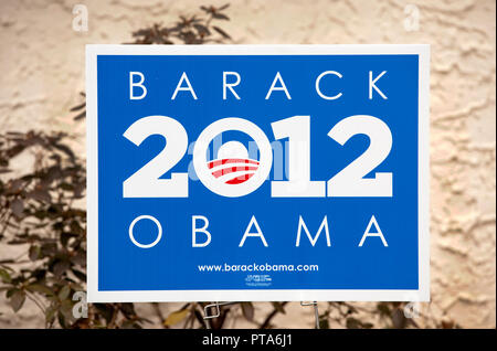 Cantiere politico segno per Barack Obama, 2012 elezioni presidenziali americane Foto Stock