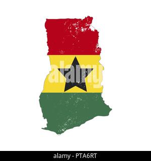 Ghana silhouette di paese con bandiera su sfondo bianco su Illustrazione Vettoriale
