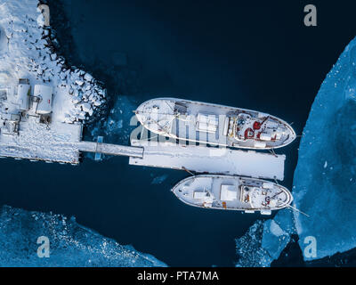 Barche da pesca visto dal di sopra, Islanda Foto Stock