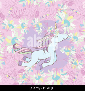 In stile retrò illustrazione con fiori e animali Foto Stock