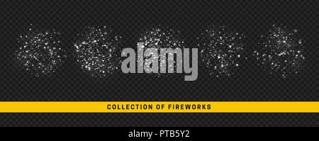 Effetto luce bianca. Fuochi d'artificio isolato su sfondo trasparente. Illustrazione Vettoriale