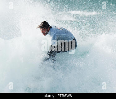 British campionati di surf e British Cup 2018, Mens aprire winnerJay Quinn 35 anni Nuova Zelanda nato in rappresentanza del Galles, Roxy womens vincitore Lucia Foto Stock