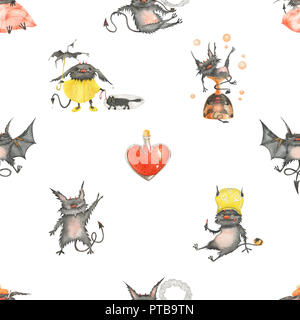 Acquerello seamless pattern per Halloween. I DIAVOLETTI su una bianca, percorso incluso Foto Stock