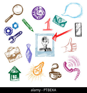 Gestione delle risorse umane in grafia organizzazione Doodle Icona sketch. Foto Stock