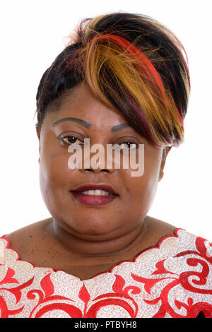 Faccia di felice fat Africano nero donna sorridente Foto Stock