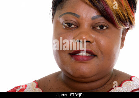 Close up di felice fat Africano nero donna sorridente Foto Stock