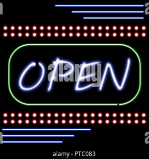 Aprire un negozio di luce al neon sign. Vector . Illustrazione Vettoriale