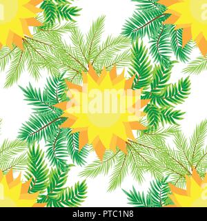 Palme e sfondo di sun. Vector pattern senza giunture Illustrazione Vettoriale