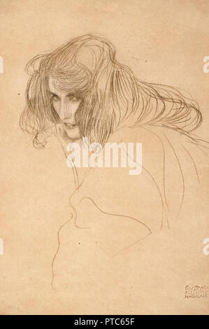 Gustav Klimt, Testa di donna in profilo Three-Quarter / Studio per il fregio di Beethoven, 1901-1902 gesso nero su carta, Albertina di Vienna, Austria. Foto Stock