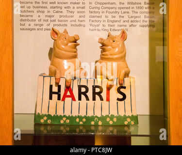 Harris Calne salumi display, con il permesso del museo Chippenham, Wiltshire, Inghilterra, Regno Unito Foto Stock